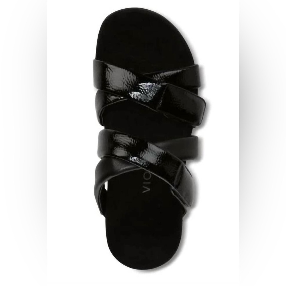 Vonic Women's Hadlie  Glossy Black slider Sandals
